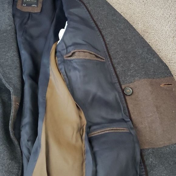 Zara Man Long Wool Gray Pea Coat - Picture 5 of 9